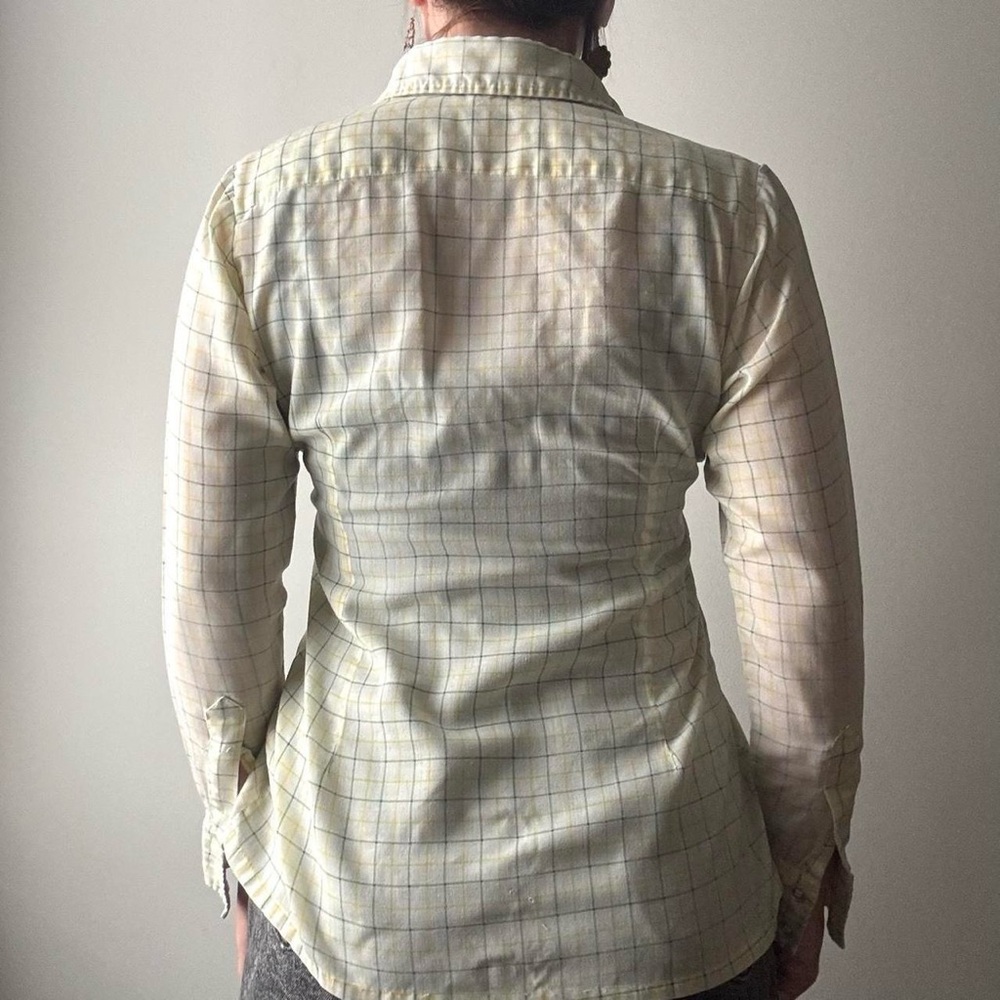Vintage David Ferguson lightweight yellow & cream plaid checked button up shirt - Picture 3 of 8